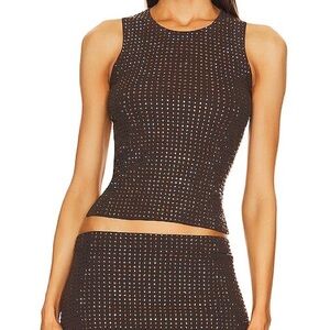 Aya Muse Mela Rhinestone-embellished Woven Top In Chocolate